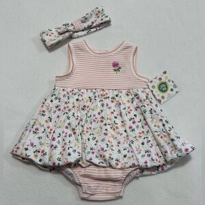 Infant Girl 9 M Little Me Peach Floral Romper with Headband - NWT